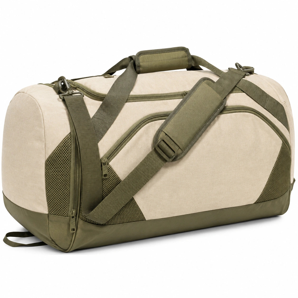 Bolsa de deporte 50 x 28 x 28 cm de tejido sintético beige y verde con correa ajustable