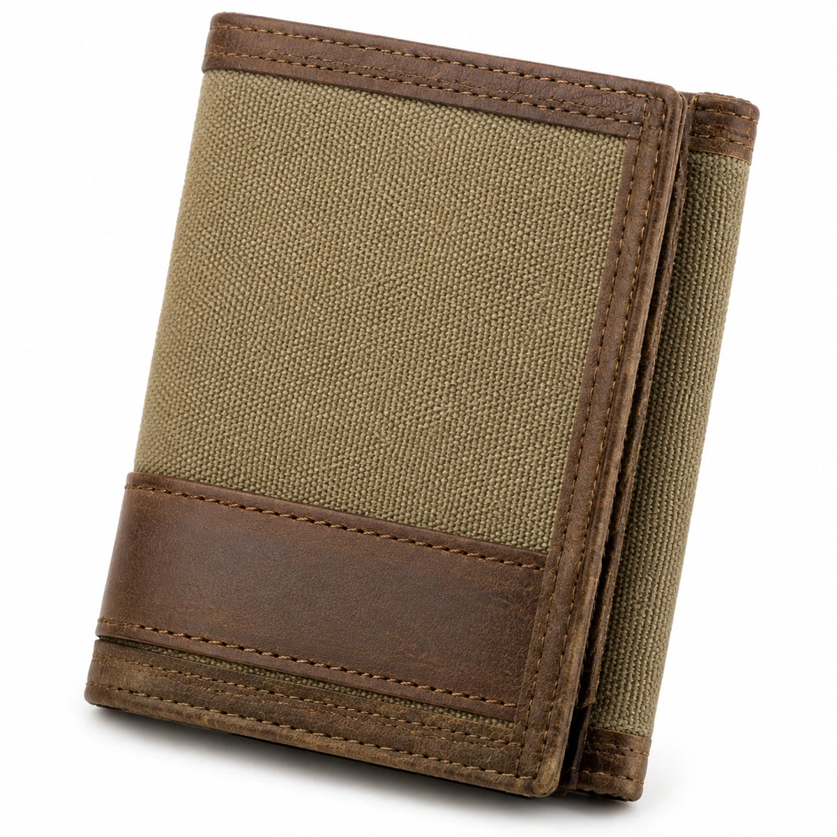 Cartera plegable 12 x 9 x 2 cm de tejido verde oliva y material sintético marrón estilo casual