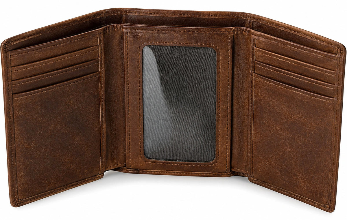 Cartera billetero 12 x 9.5 x 2 cm de material sintético marrón - plegable con ranuras para tarjetas