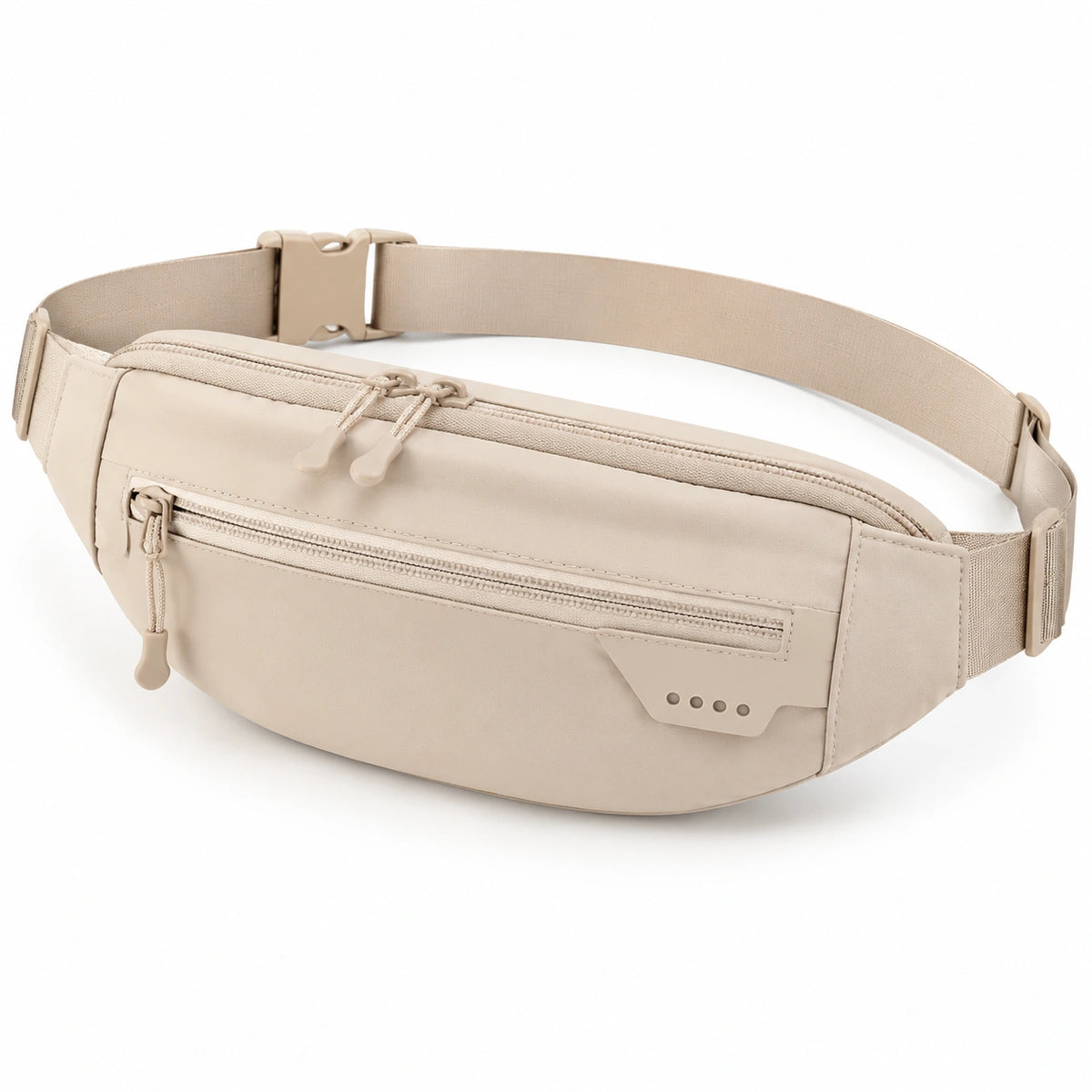 Riñonera 30 x 15 x 8 cm de tejido sintético beige para uso diario con bolsillos con cremallera