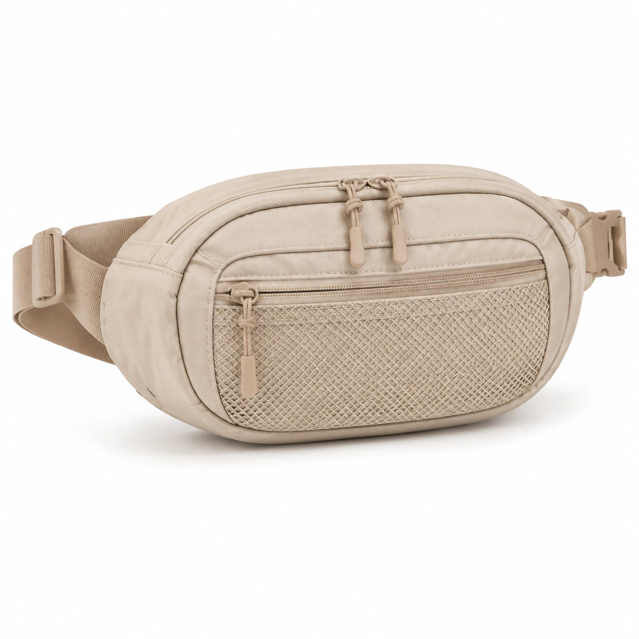 Riñonera 30 x 8 x 16 cm de tejido sintético beige - con correa ajustable y bolsillos