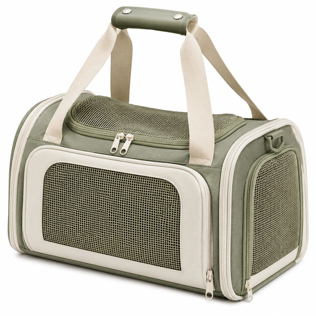 Bolsa transportadora para mascotas 40 x 25 x 28 cm de tejido verde y malla ventilada