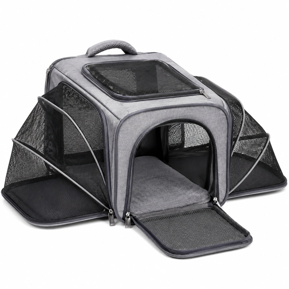 Transportín para mascotas 45 x 30 x 30 cm de tejido sintético gris con malla - plegable y extensible