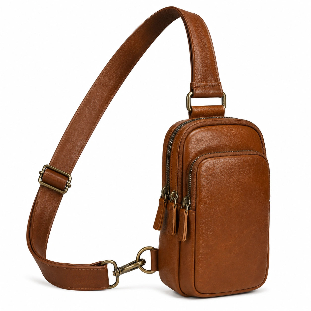 Bolso bandolera 18 x 7 x 30 cm de piel sintética marrón con correa ajustable