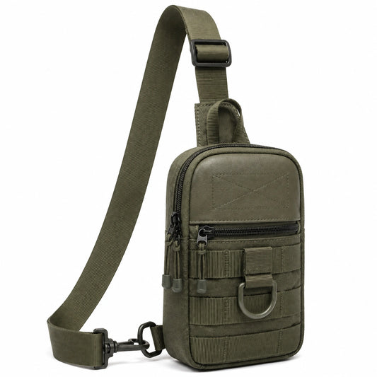 Bolso bandolera compacto 22 x 14 x 7 cm de tejido sintético verde oliva para uso diario con correa ajustable
