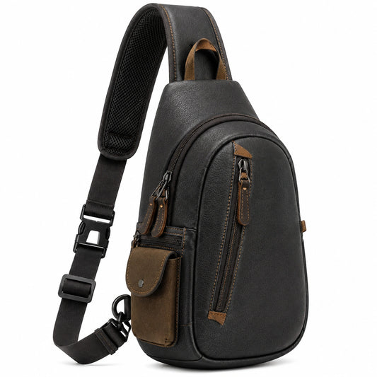 Bolso bandolera 18 x 9 x 32 cm de piel sintética negro/marrón con bolsillos y correa ajustable