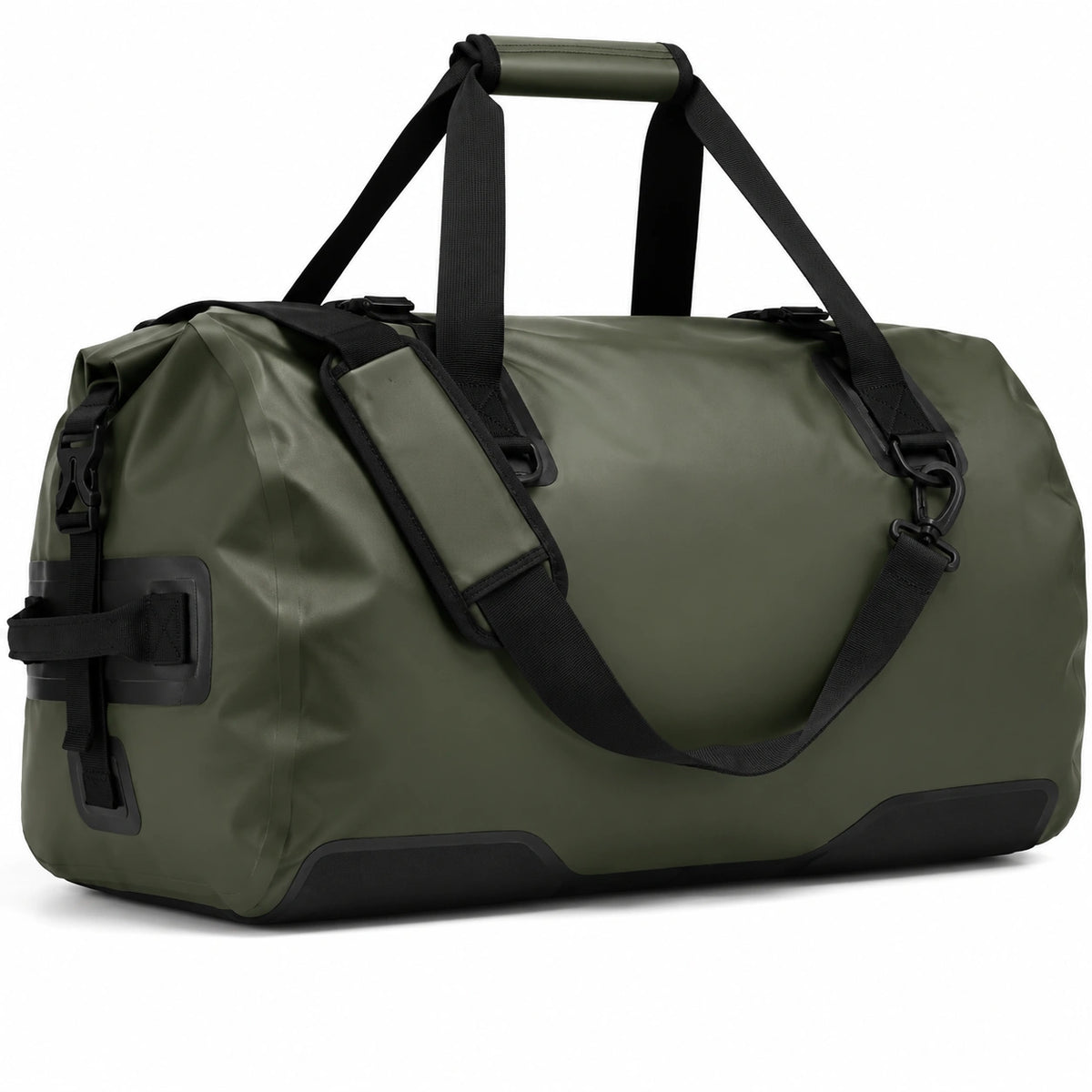 Bolsa de viaje 60 x 30 x 30 cm de material sintético verde resistente al agua con cierre enrollable
