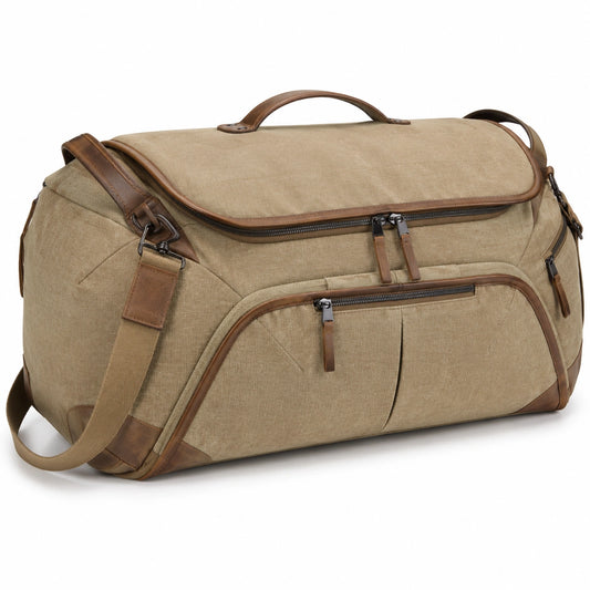 Bolsa de viaje 50 x 25 x 30 cm de tejido beige y detalles marrones con correa ajustable