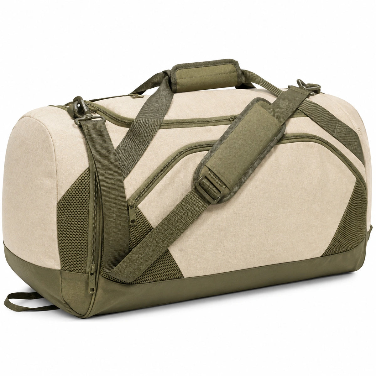 Bolsa de deporte 50 x 28 x 28 cm de tejido sintético beige y verde con correa ajustable