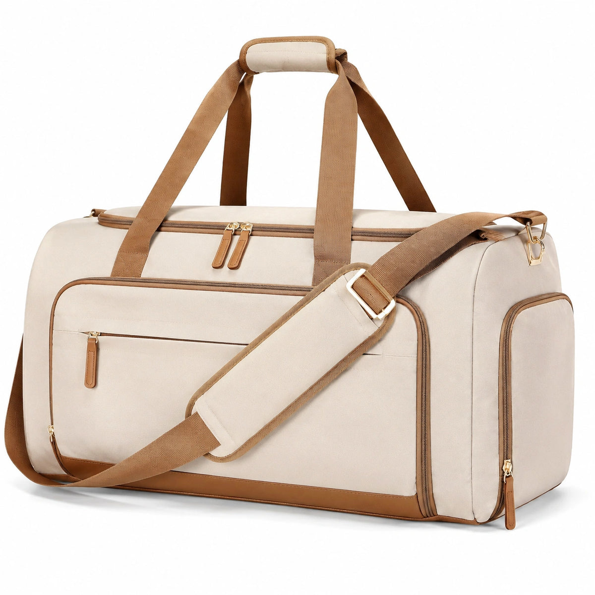 Bolsa de viaje 50 cm de lona crema y marrón con correa ajustable