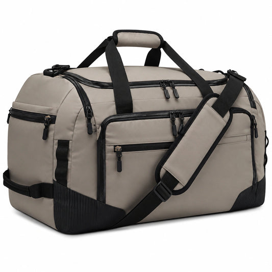 Bolsa de viaje 55 x 28 x 30 cm de poliéster beige y negro con compartimentos para deporte