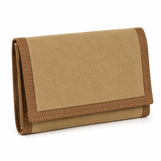 Cartera de mano 20 x 10 x 3 cm textil beige y marrón con solapa plegable
