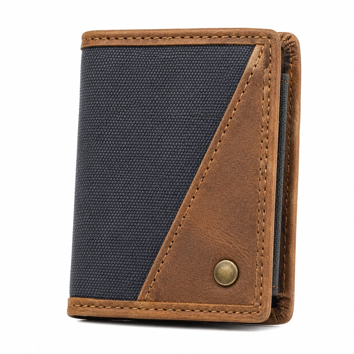 Cartera plegable 12 x 9.5 x 2 cm de piel y tejido marrón/negro para tarjetas estilo casual