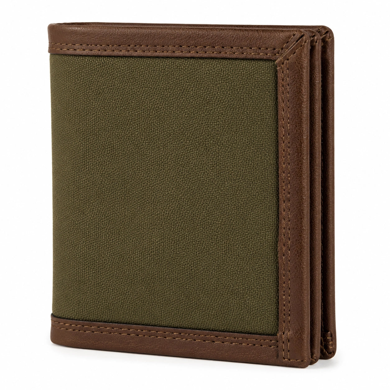 Cartera plegable 12 x 9.5 x 2 cm de tejido y material sintético verde oliva marrón para uso diario