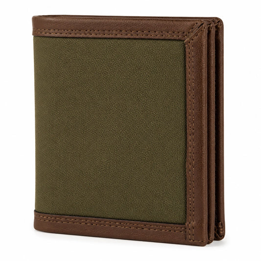 Cartera plegable 12 x 9.5 x 2 cm de tejido y material sintético verde oliva marrón para uso diario
