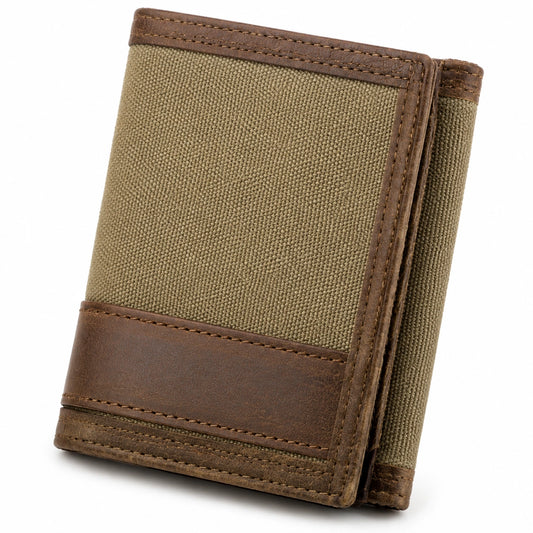 Cartera plegable 12 x 9 x 2 cm de tejido verde oliva y material sintético marrón estilo casual