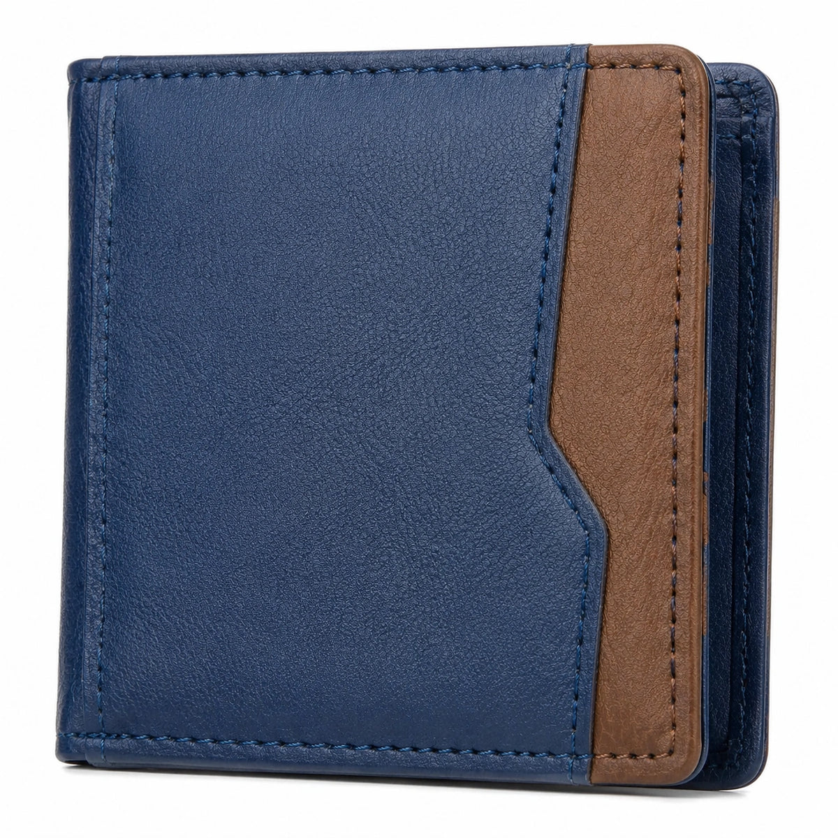 Cartera plegable 11 x 9 x 1.5 cm de piel sintética azul marino y marrón para tarjetas estilo clásico