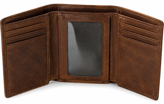 Cartera billetero 12 x 9.5 x 2 cm de material sintético marrón - plegable con ranuras para tarjetas