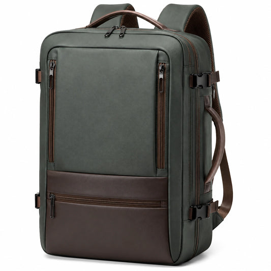Mochila de viaje 50 cm de tejido sintético verde oscuro y marrón con compartimentos y asas