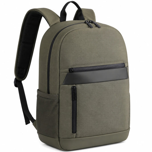Mochila 30 x 15 x 45 cm de poliéster verde oliva para portátil con bolsillos y asas acolchadas