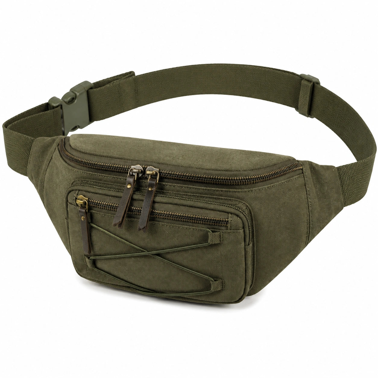 Riñonera 32 x 15 x 8 cm de lona verde oliva para uso diario estilo utilitario