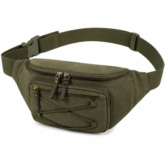 Riñonera 32 x 15 x 8 cm de lona verde oliva para uso diario estilo utilitario
