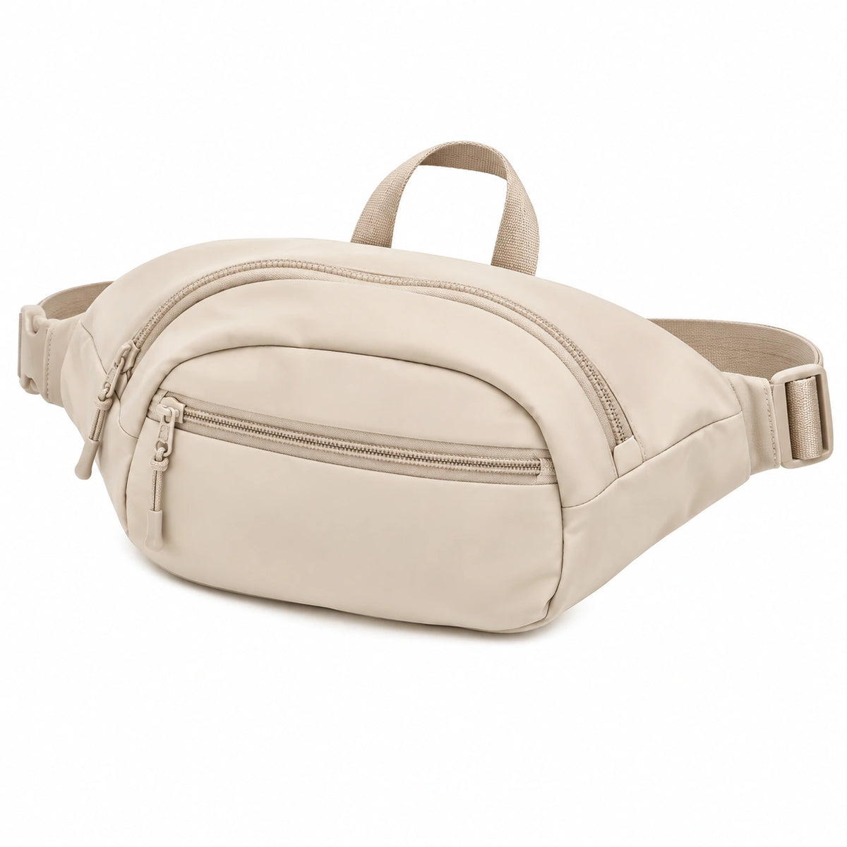 Riñonera 30 x 10 x 18 cm de tejido sintético beige con bolsillos y correa ajustable