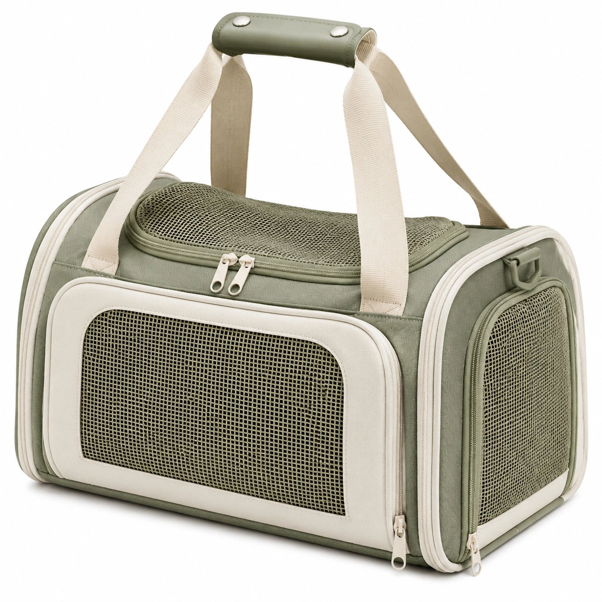 Bolsa transportadora para mascotas 40 x 25 x 28 cm de tejido verde y malla ventilada